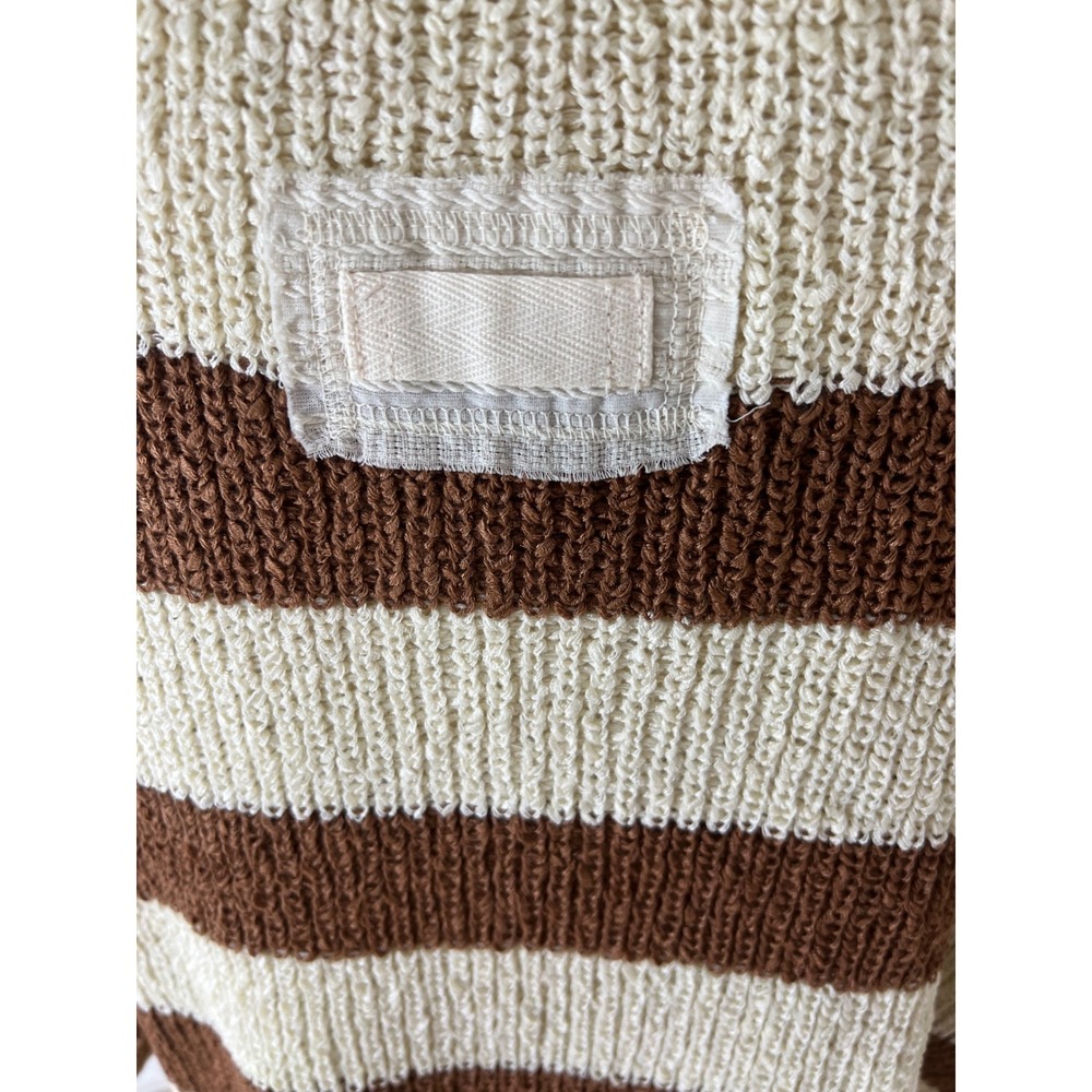 Zenana Striped Knit Sweater Deep Camel Cream V-Neck Short Sleeve L/XL - Picture 6 of 13